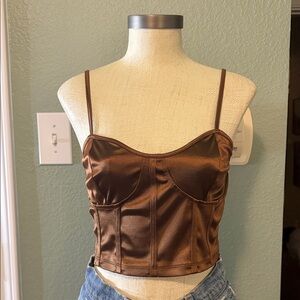 Tilly's Brown Satin Crop Top